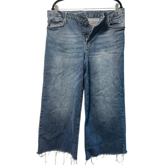 Time and Tru Wide Leg Cropped Jeans Size 14 – Frayed Hem Button Fly Denim - Picture 1 of 2